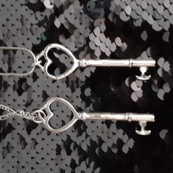 None Jewelry - Two 925 Sterling Silver "Key To My Heart" Pendants With Sterling Silver Chains